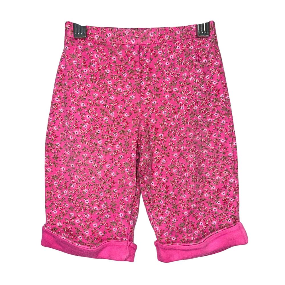 Ralph Lauren Baby Girls Pink Floral Elastic Waist Cuffed Pull On Cotton Pants 9M